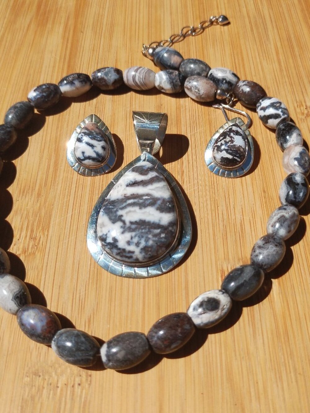 Jay King DTR zebra Jasper necklace pendant earrings 925 Sterling Silver - Picture 5 of 8